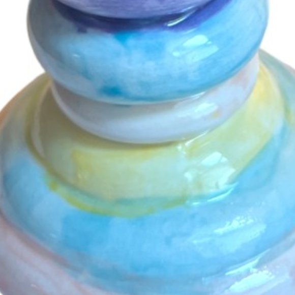 Handpainted Ceramic TAPER CANLDEHOLDER Pastel Colors Watercolor Effect 8"t x 4"w - Picture 7 of 9